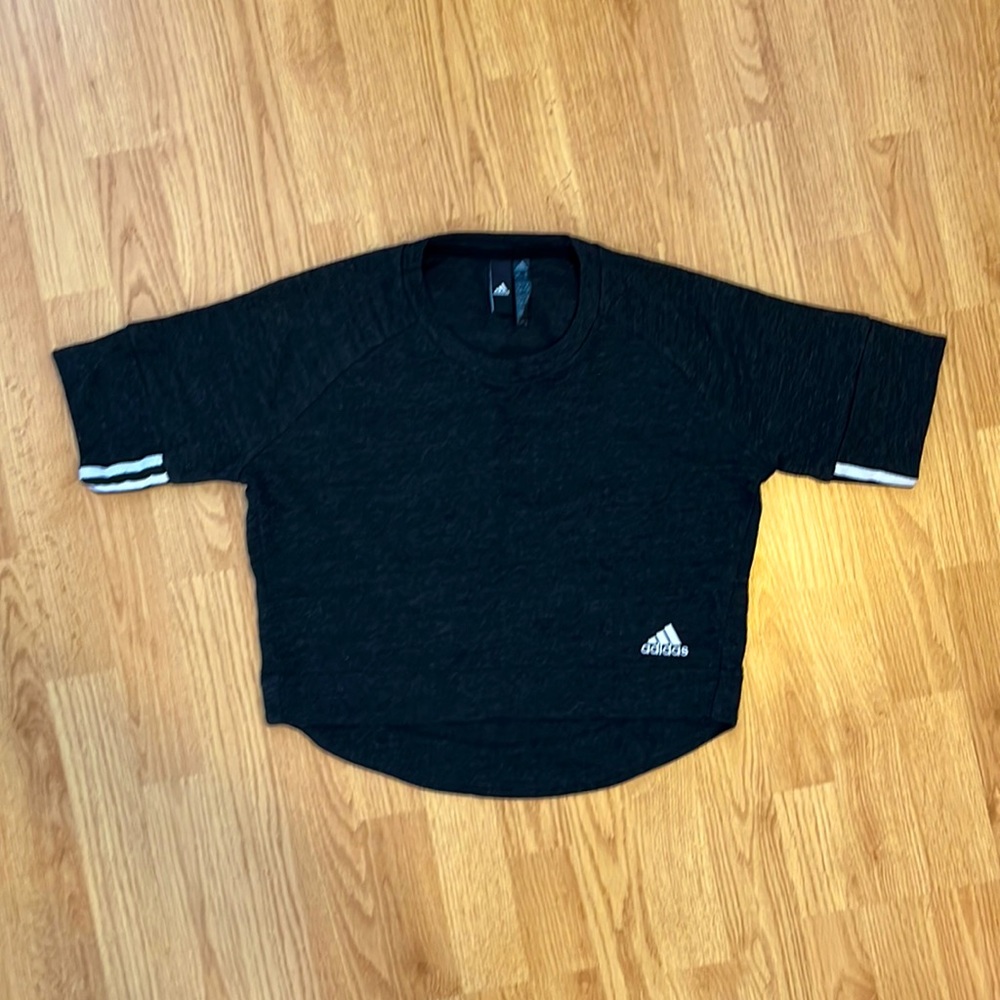 Adidas Short-Sleeved Sweatshirt, Size XS, Heather Dark Gray